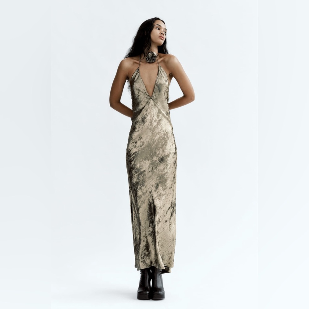 Zara Metallic Silver Halter Dress - Picture 8 of 16